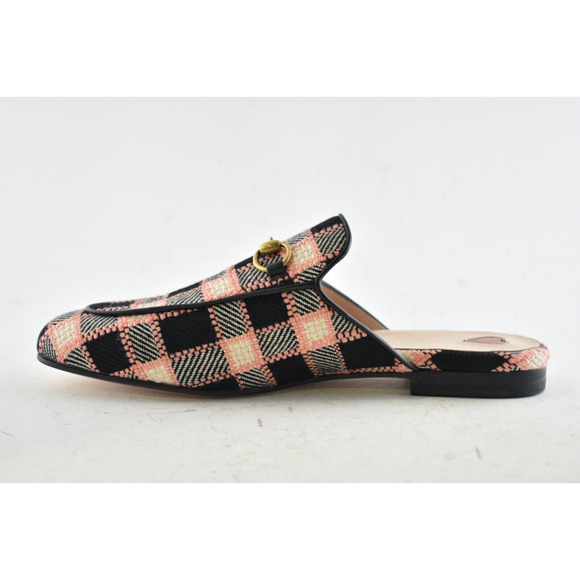 Gucci Princetown Black Pink Fancy Tweed Loafer Slide Mule Slip Slipper Flat 37.5 - Picture 9 of 12